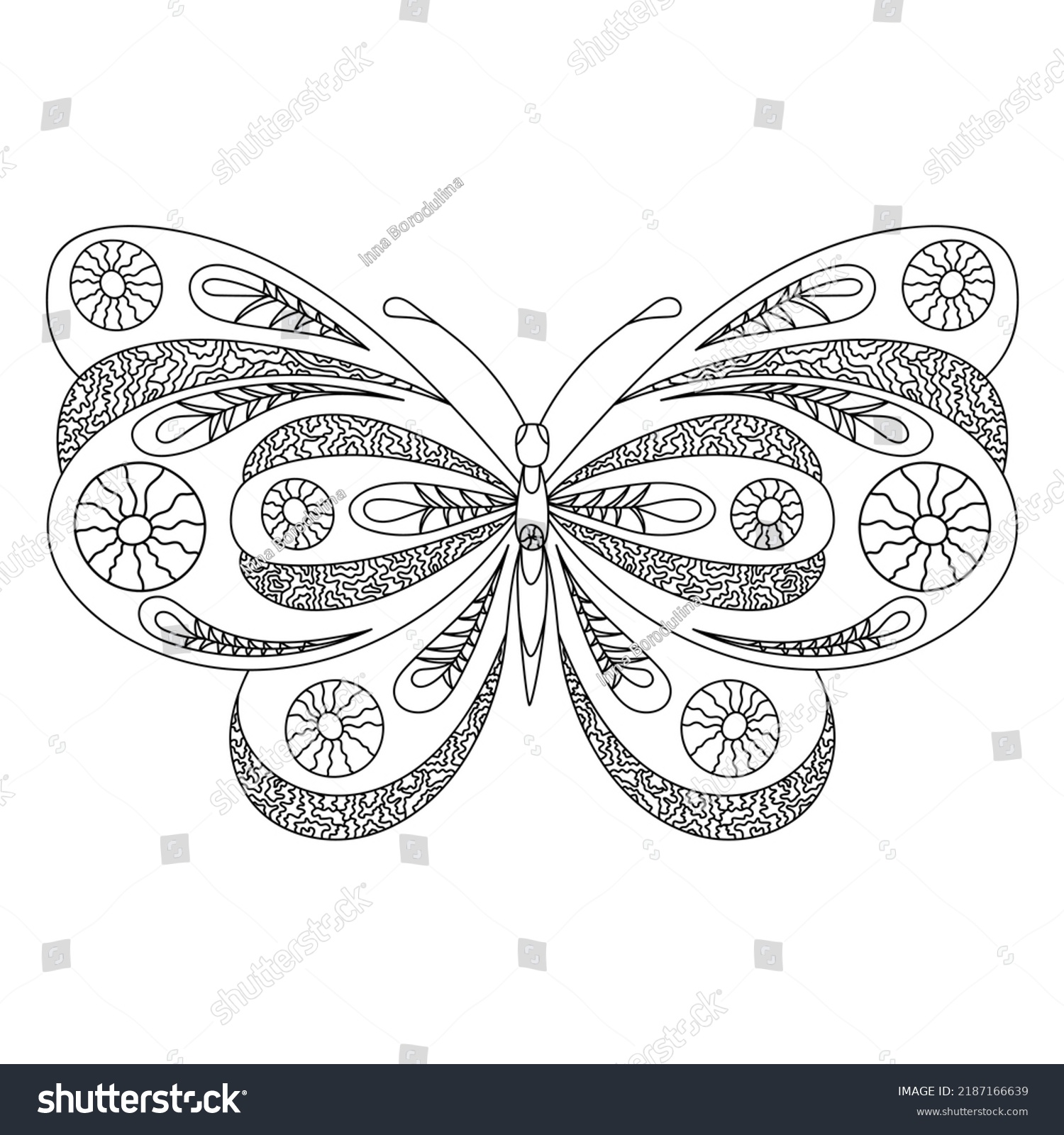 Butterfly Coloring Page Adults Antistress Zentangle Stock Vector ...