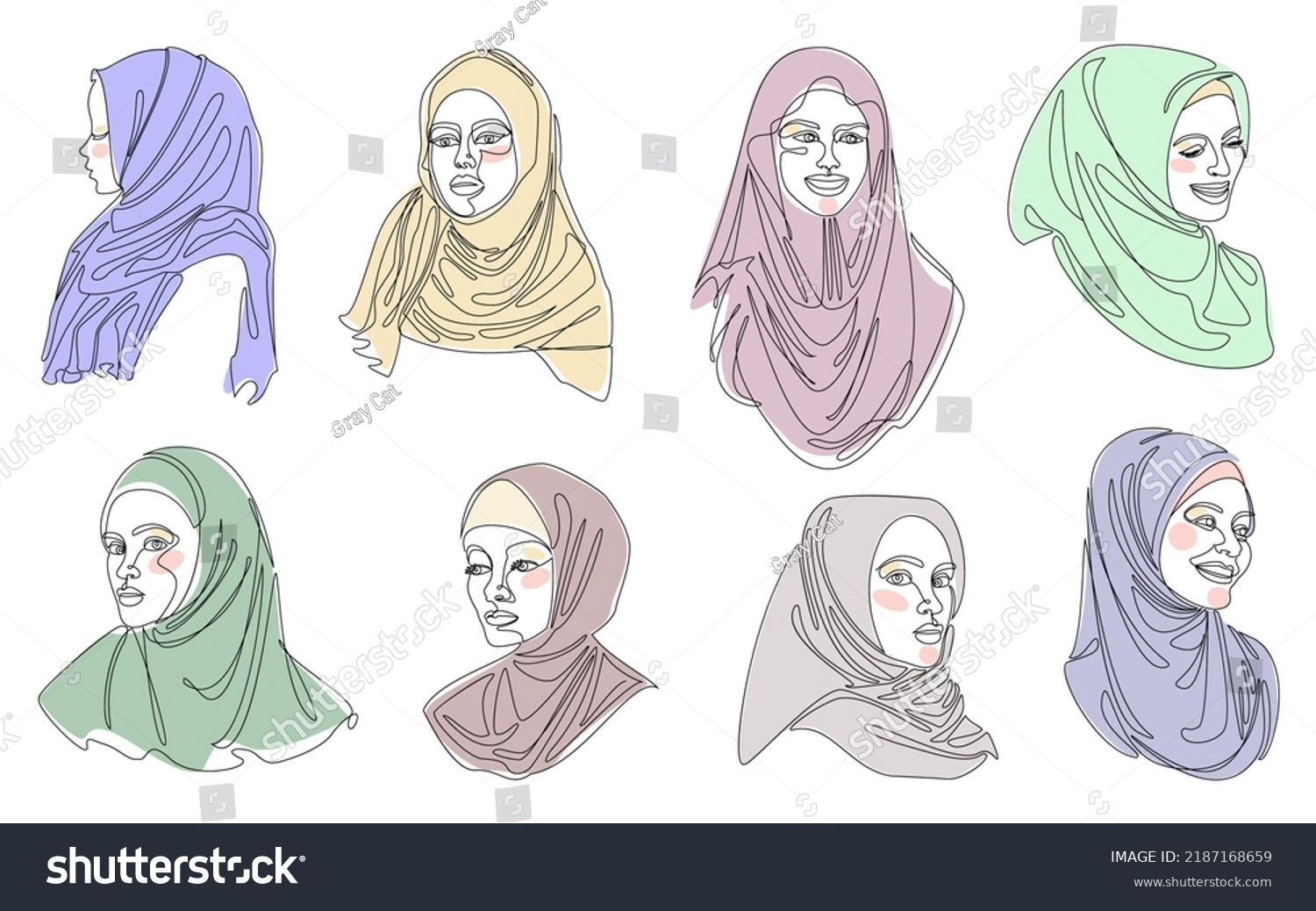 Collection Girl Head Silhouettes Lady Hijab Stock Vector (Royalty Free ...