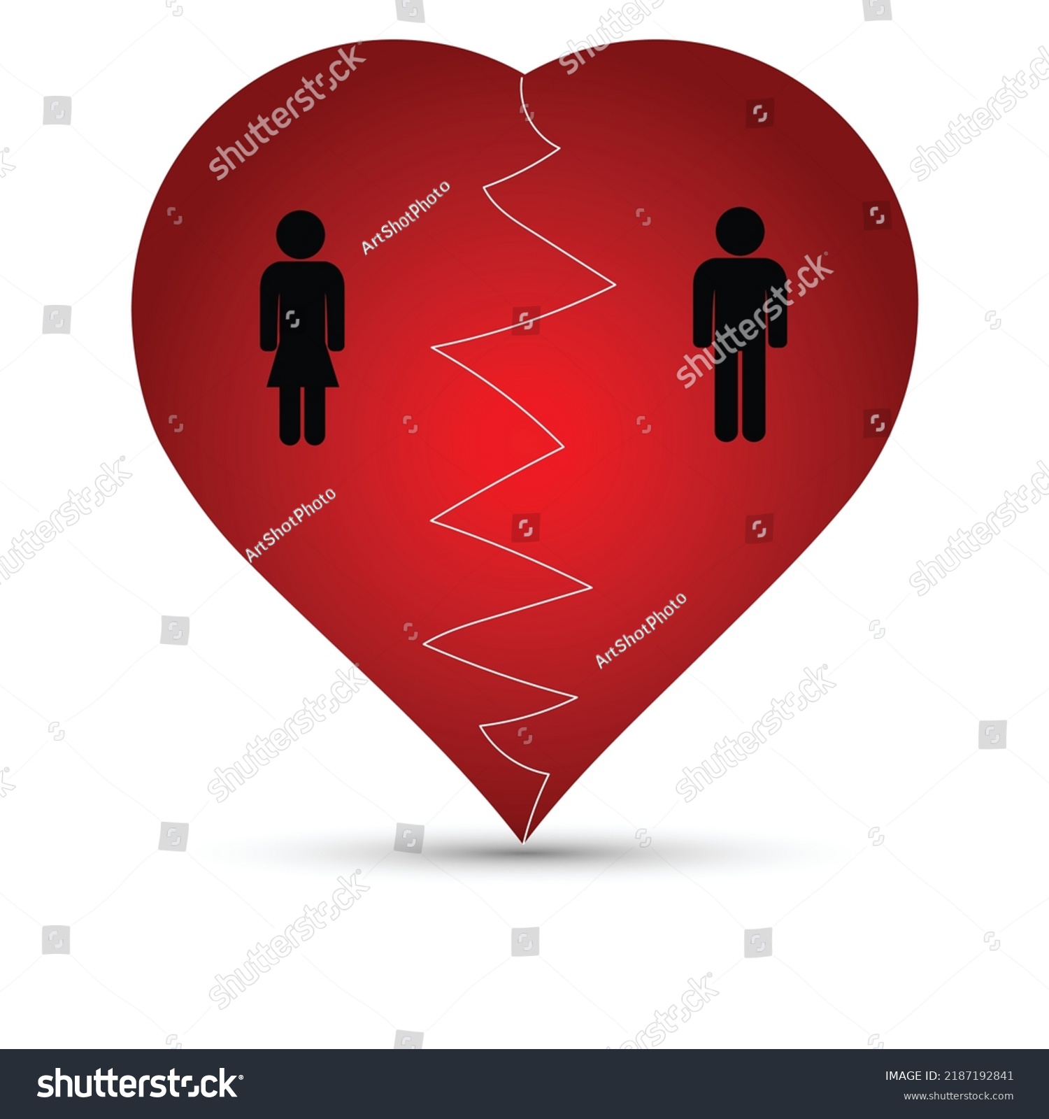 Red Broken Heart Silhouettes Man Woman Stock Vector Royalty Free 2187192841 Shutterstock 0872