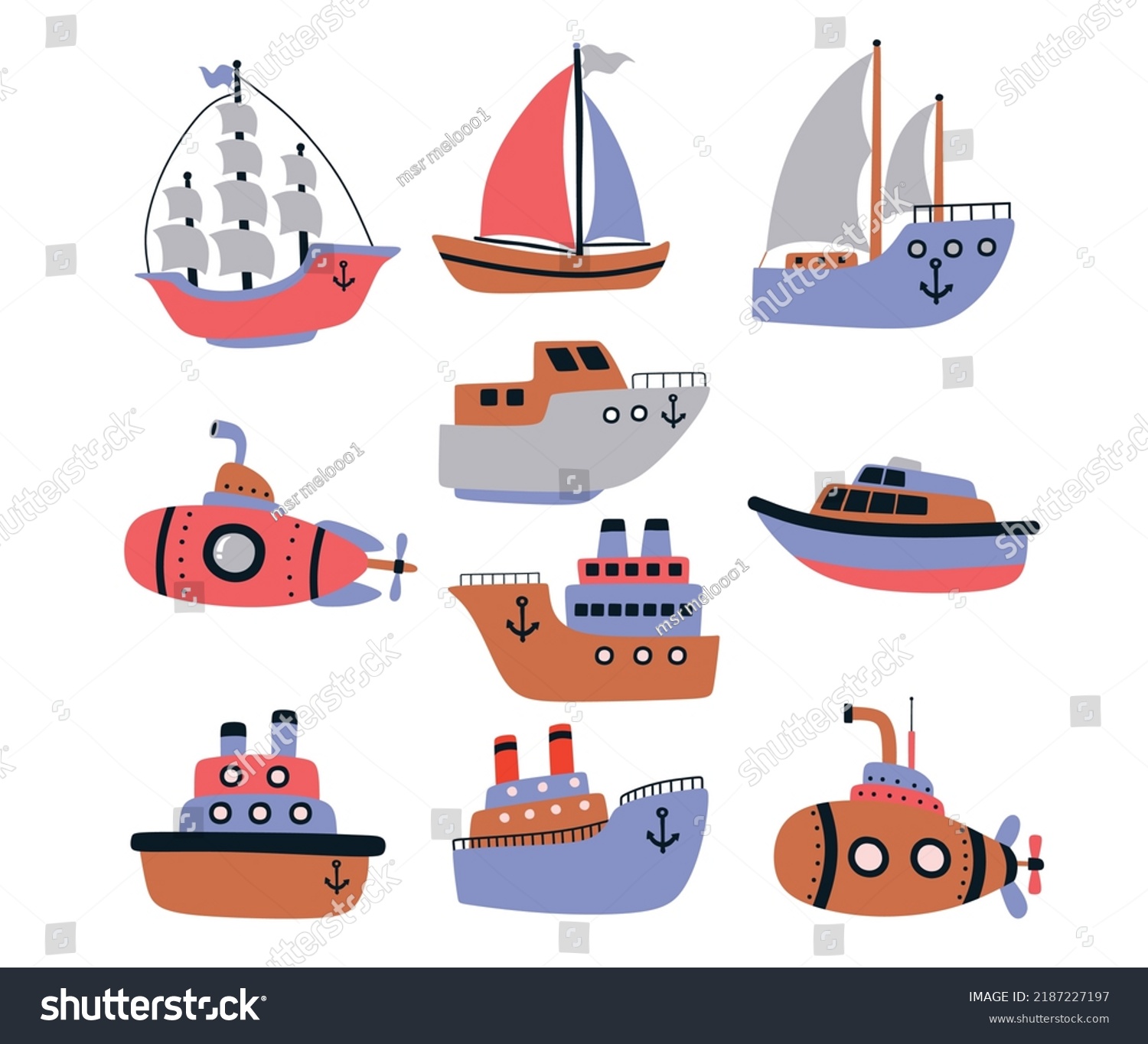 Set Sea Transport Vector Illustration Stock Vector (Royalty Free ...