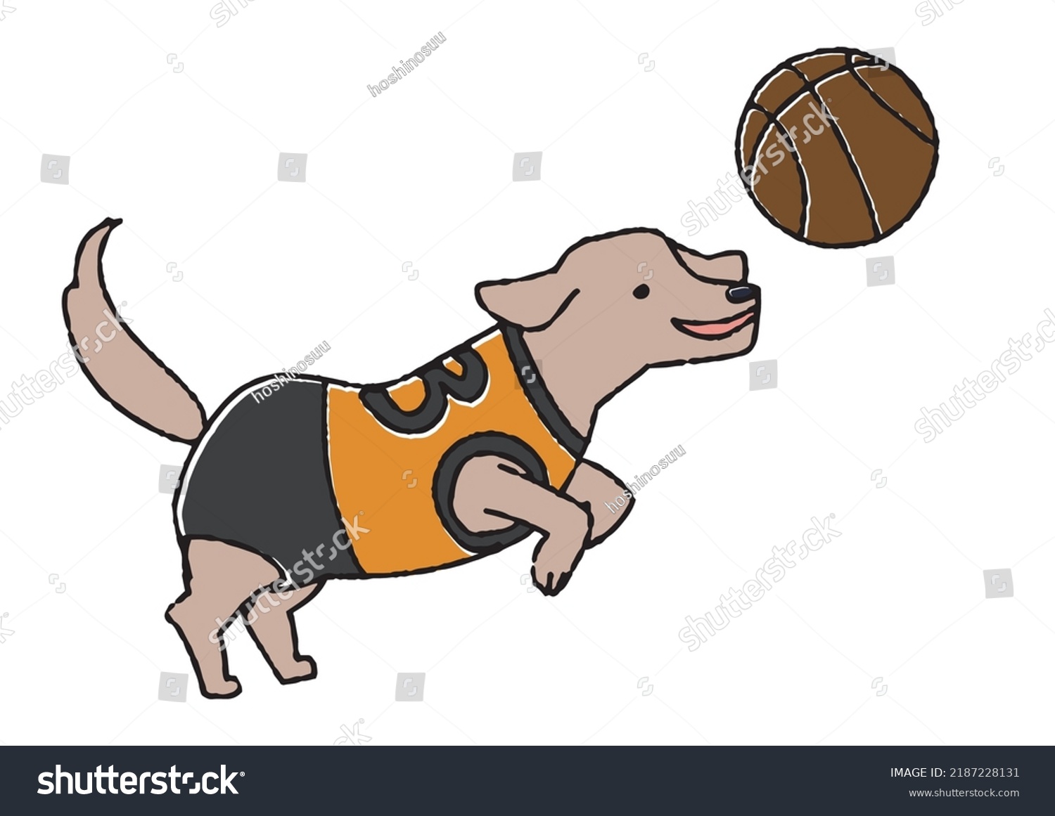 Dog Playing Basketball Comical Handdrawn Animal Stock Vector (Royalty