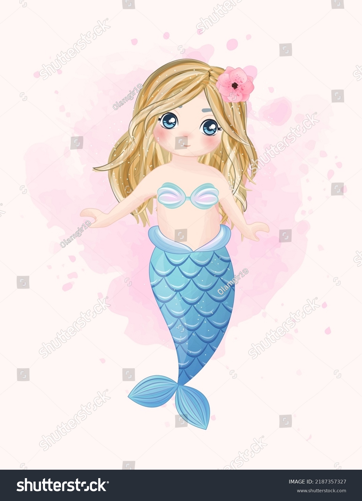 Cute Little Mermaid Vector Illustration Stock Vector (Royalty Free ...