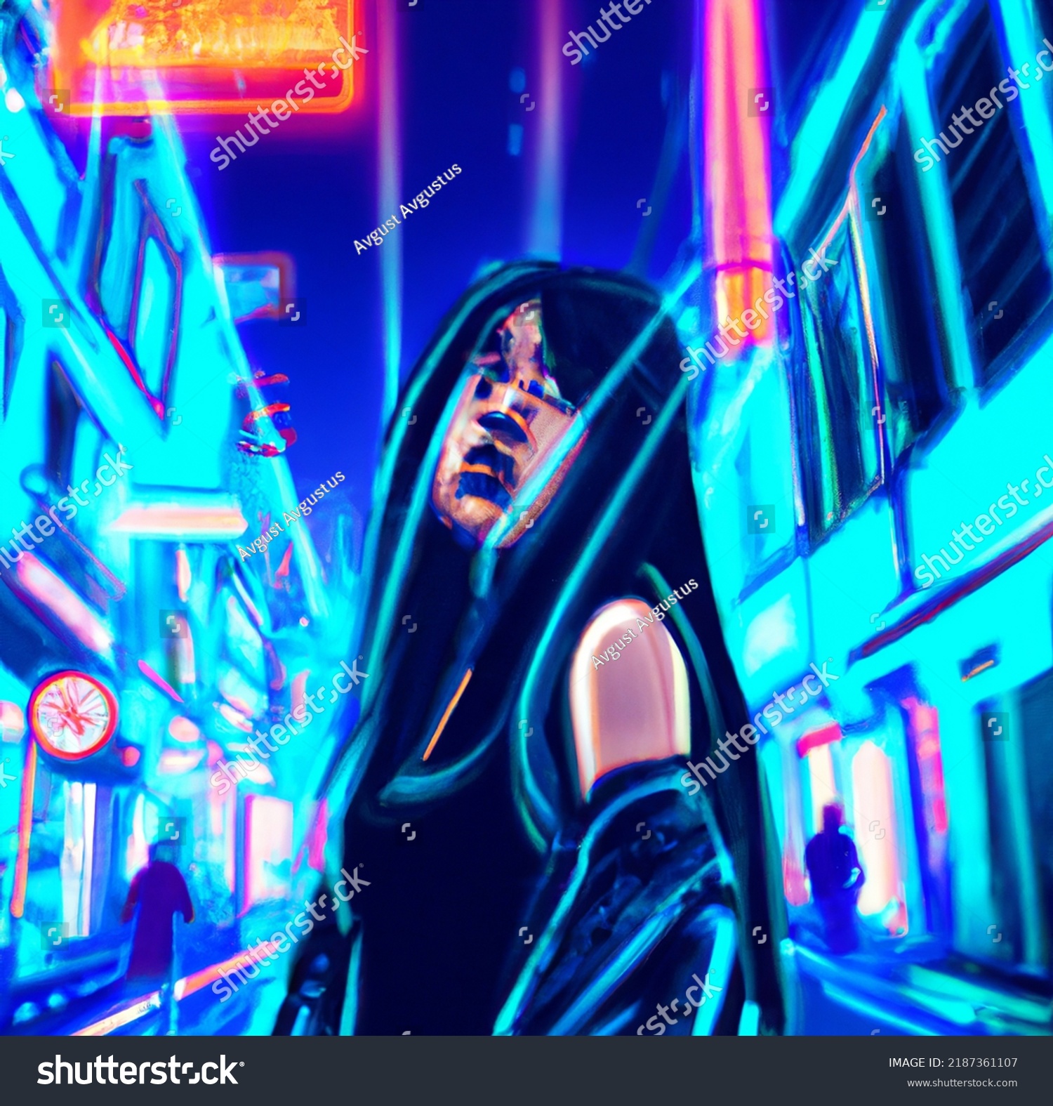 Cyberpunk Girl Neon World Illustration Fantastic Stock Illustration