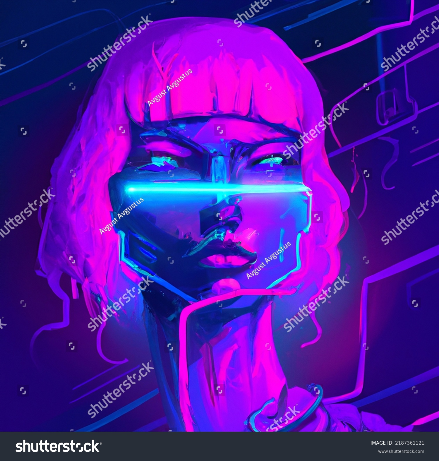 Cyberpunk Girl Neon World Illustration Fantastic Stock Illustration