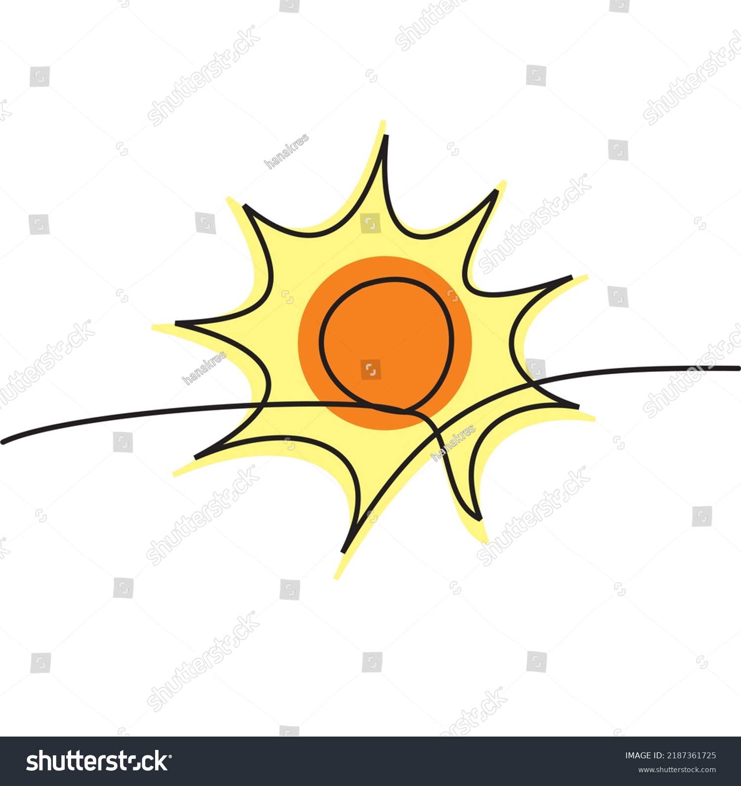 One Continuous Line Drawing Sun Yellow Stock Vector (Royalty Free ...