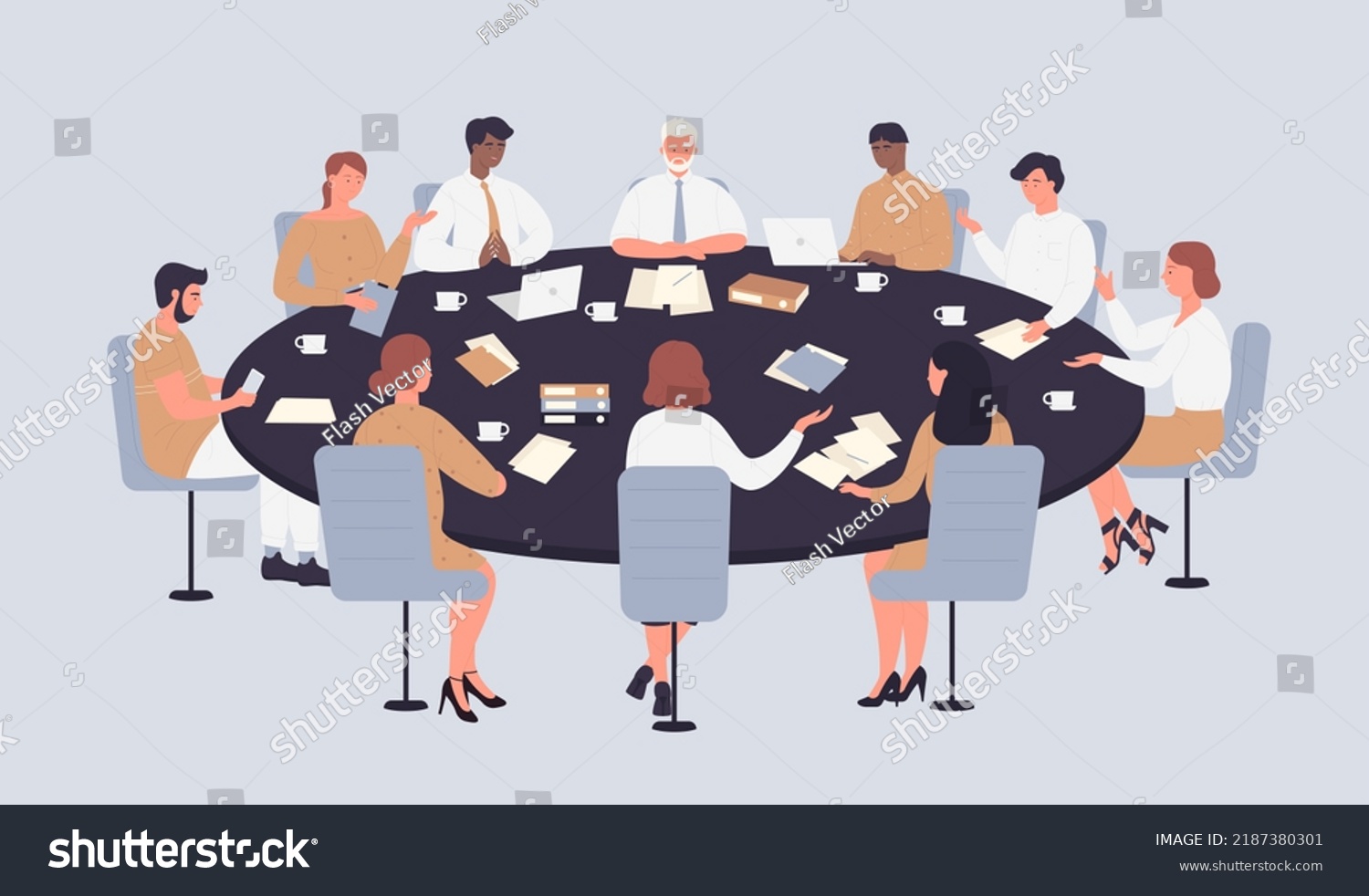 Business People Sit Around Table Chairs Stock Vector (Royalty Free ...