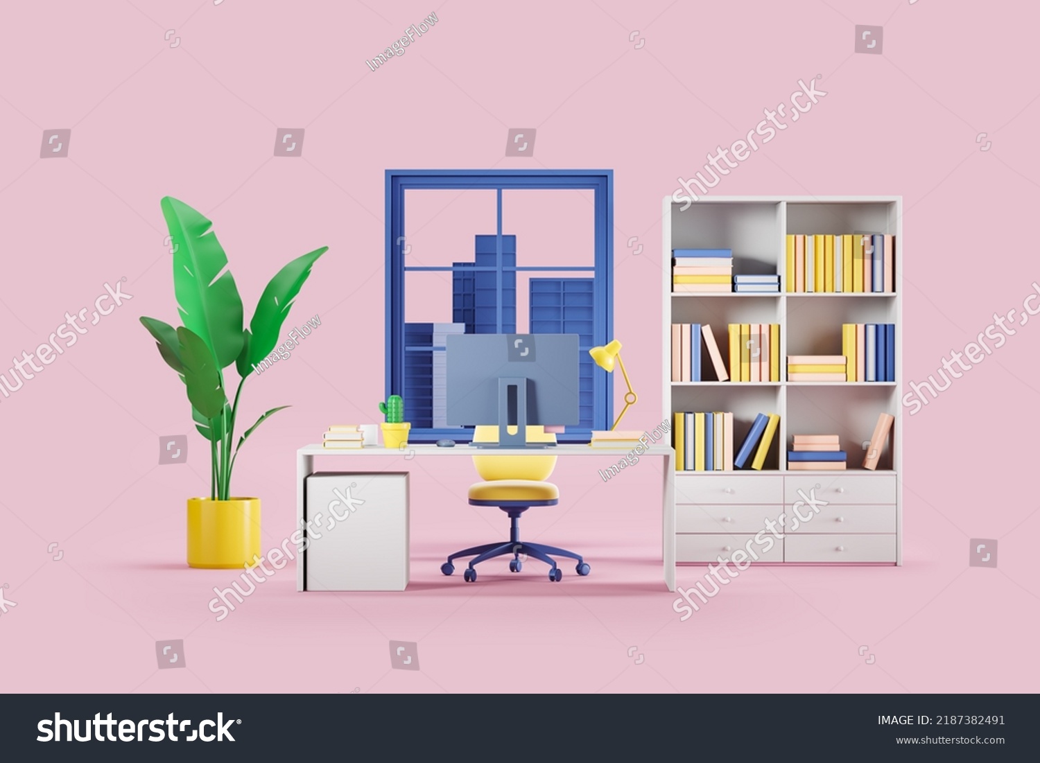 Cartoon Home Office Interior Pc Computer Stock Illustration 2187382491 ...