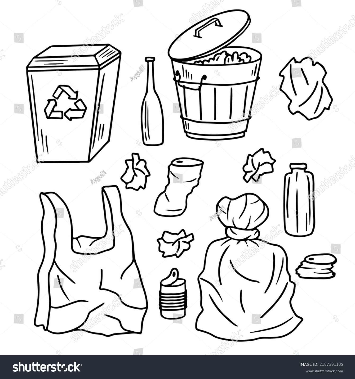 Trash Can Garbage Hand Drawn Doodle Stock Vector (Royalty Free ...