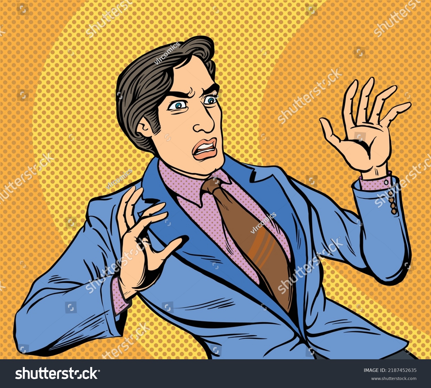 Young Businessman Shocked Scared Worriedhand Drawn Stock Vector Royalty Free 2187452635