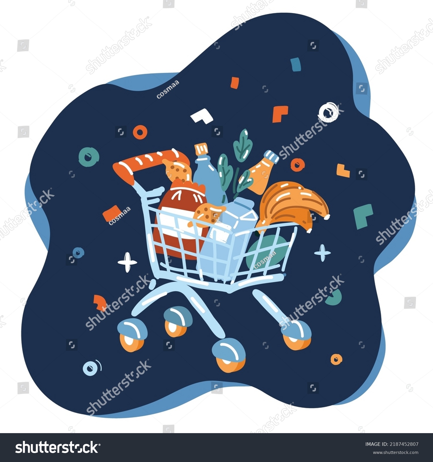 Cartoon Vector Illustration Shopping Basket Full Stock Vector (Royalty ...