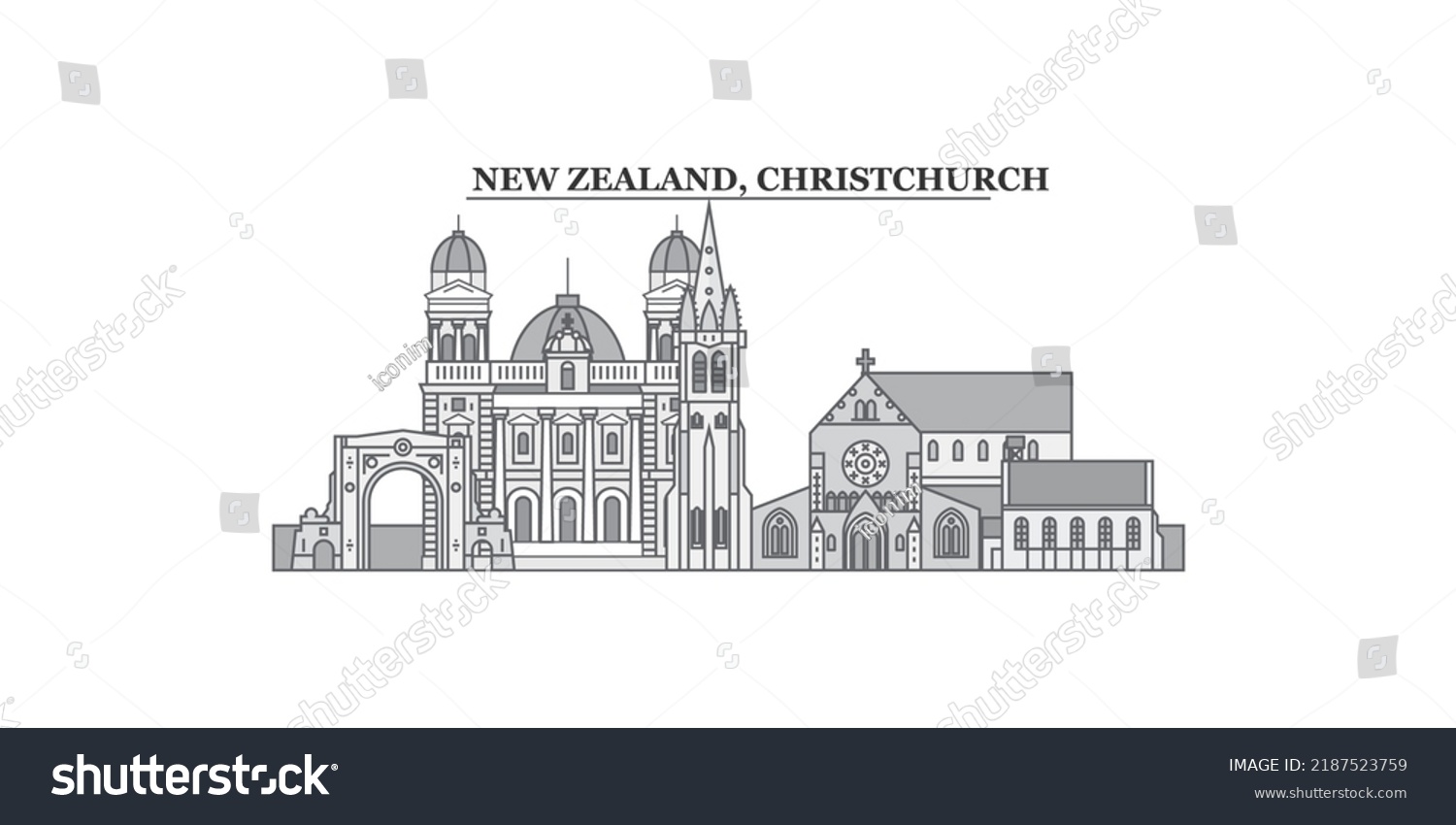 New Zealand Christchurch City Skyline Isolated Stock Vector (Royalty ...