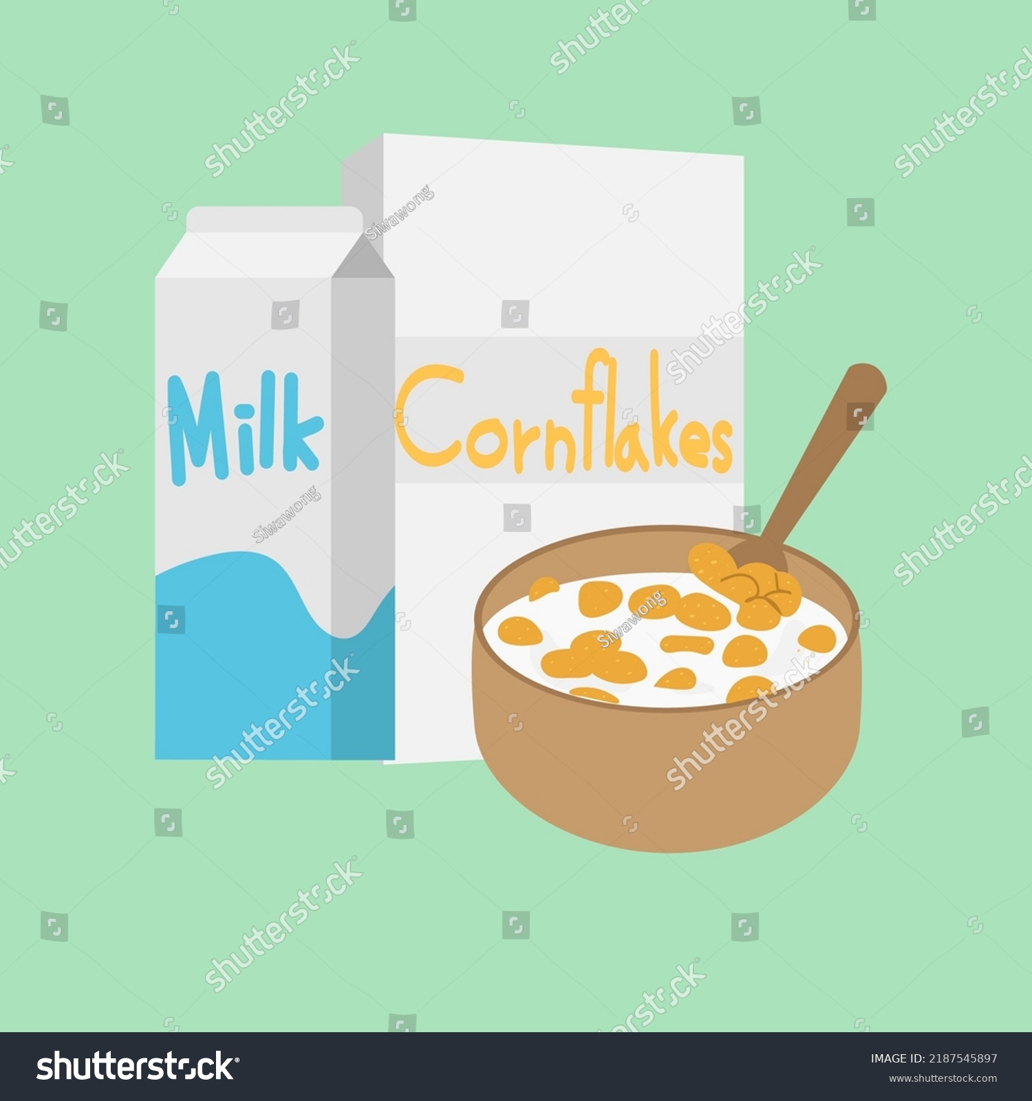 Corn Flakes Cereal Milk Bowl Cornflake Stock Vector (Royalty Free ...