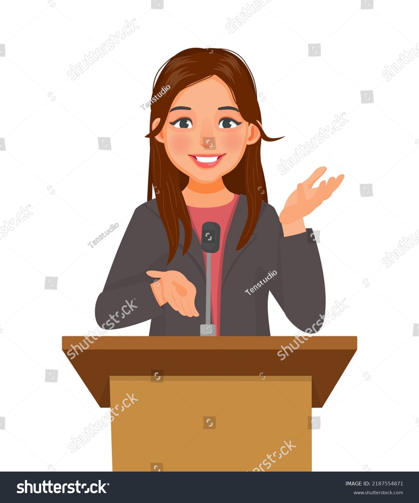 Young Woman Speaker Giving Speech Standing Stock Vector (Royalty Free ...