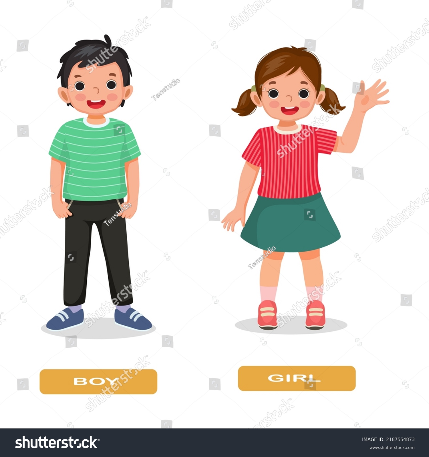 Opposite Adjective Antonym Words Boy Girl Stock Vector (Royalty Free ...