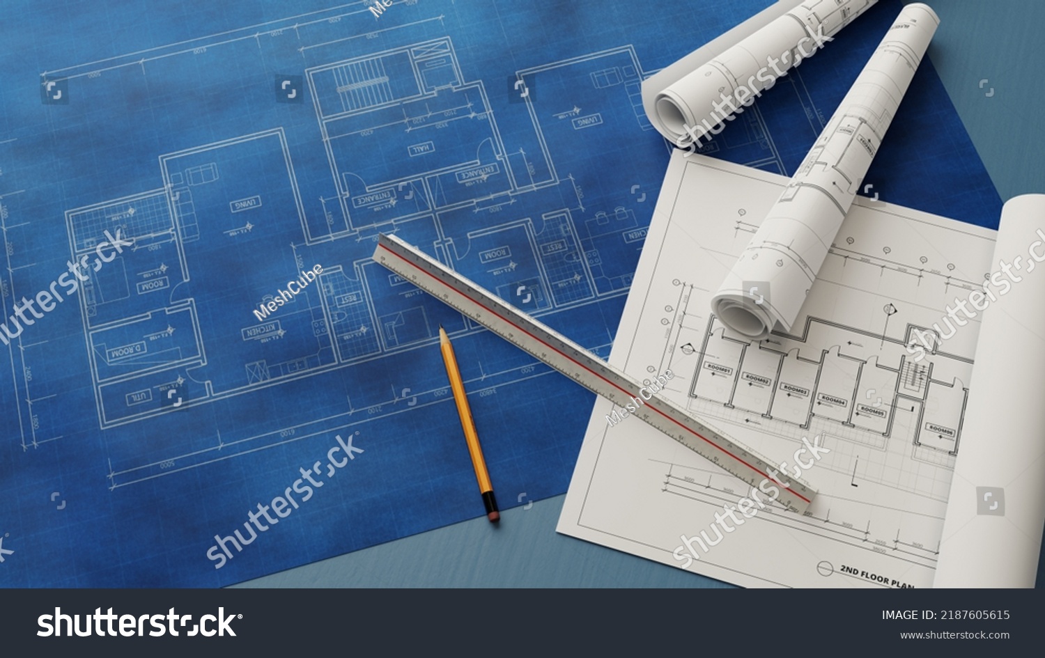 Architecture Floor Plan Drawing 3d Rendering Stock Illustration ...