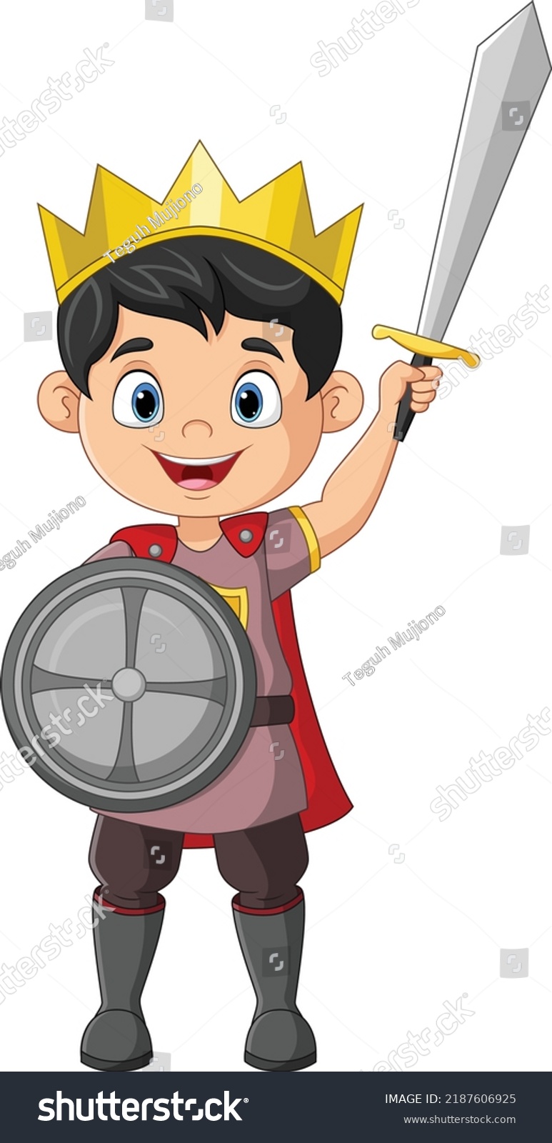 Cartoon Little Prince Holding Sword Shield Stock Vector (Royalty Free ...