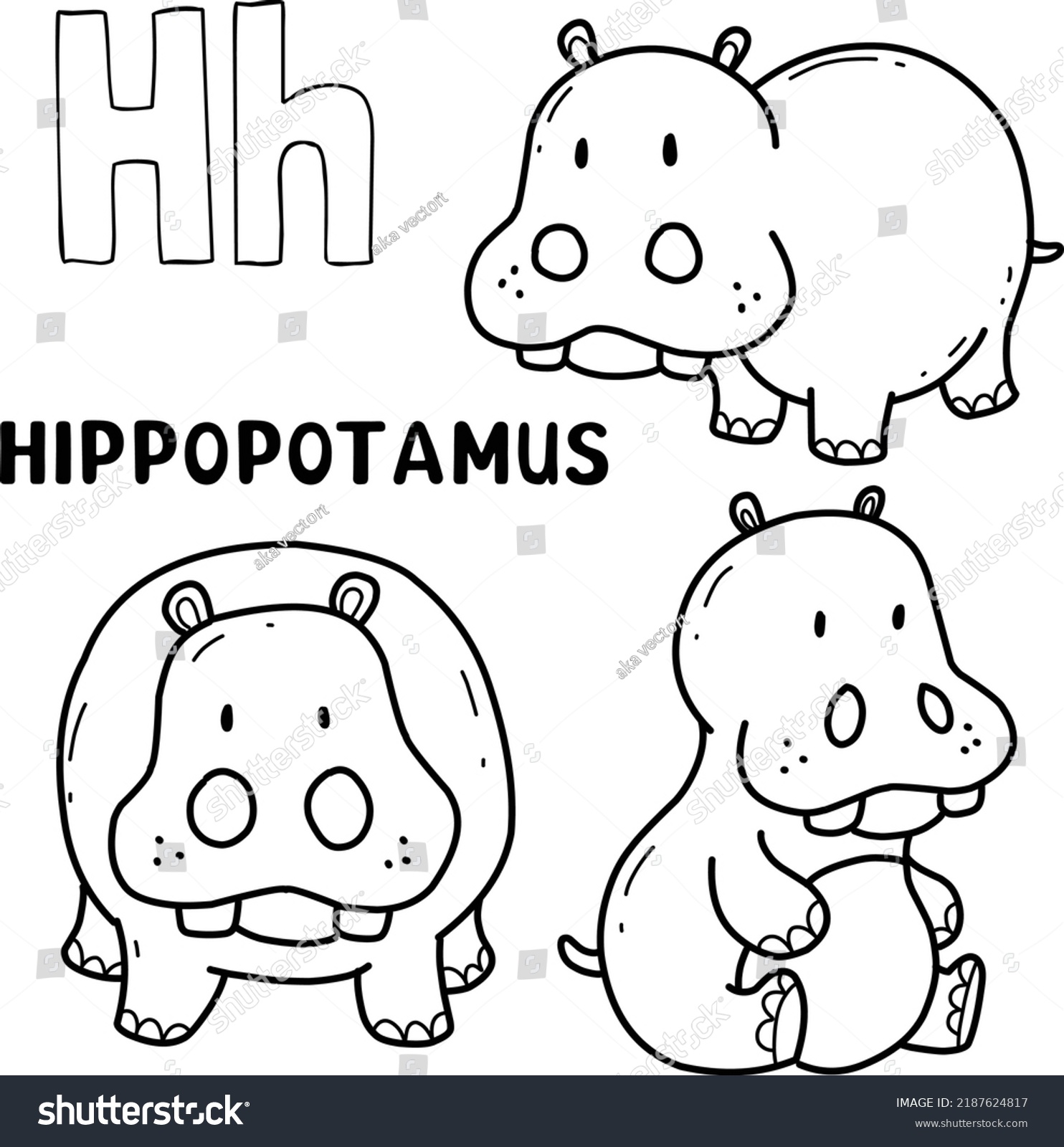 Alphabet Animal Hippopotamus Set Coloring Word Stock Vector (Royalty