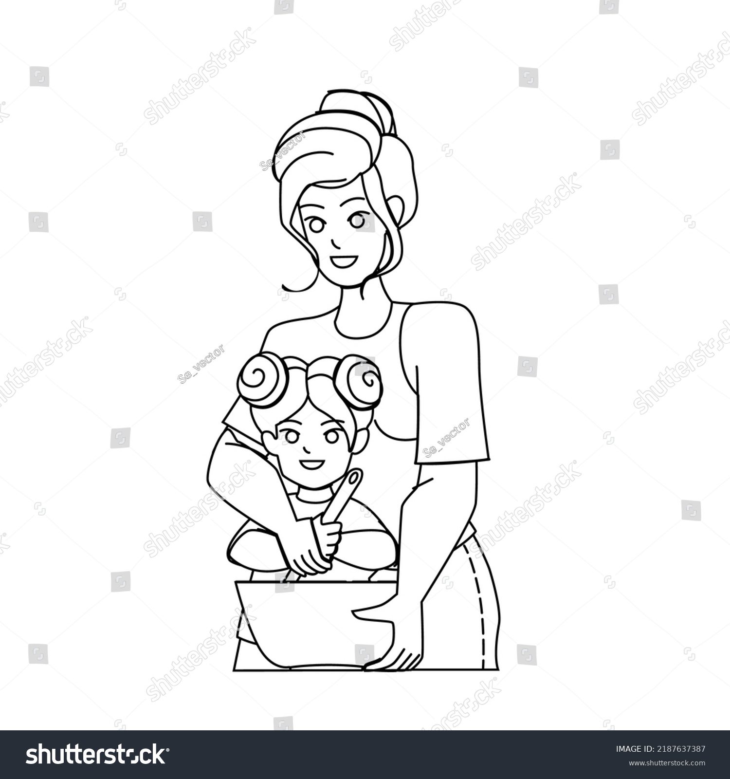 Mother Daughter Cooking Vector Kitchen Happy Stock Vector (Royalty Free ...