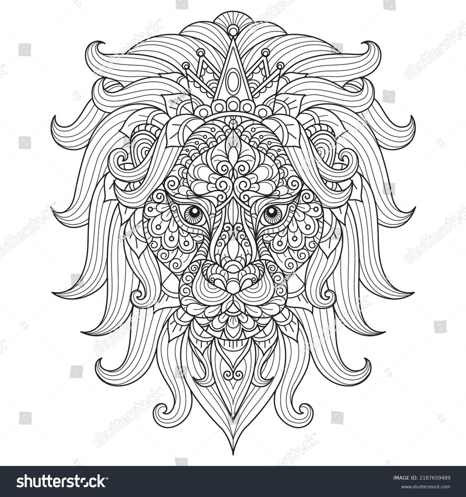 Lion Crown Hand Drawn Adult Coloring Stock Vector (Royalty Free ...