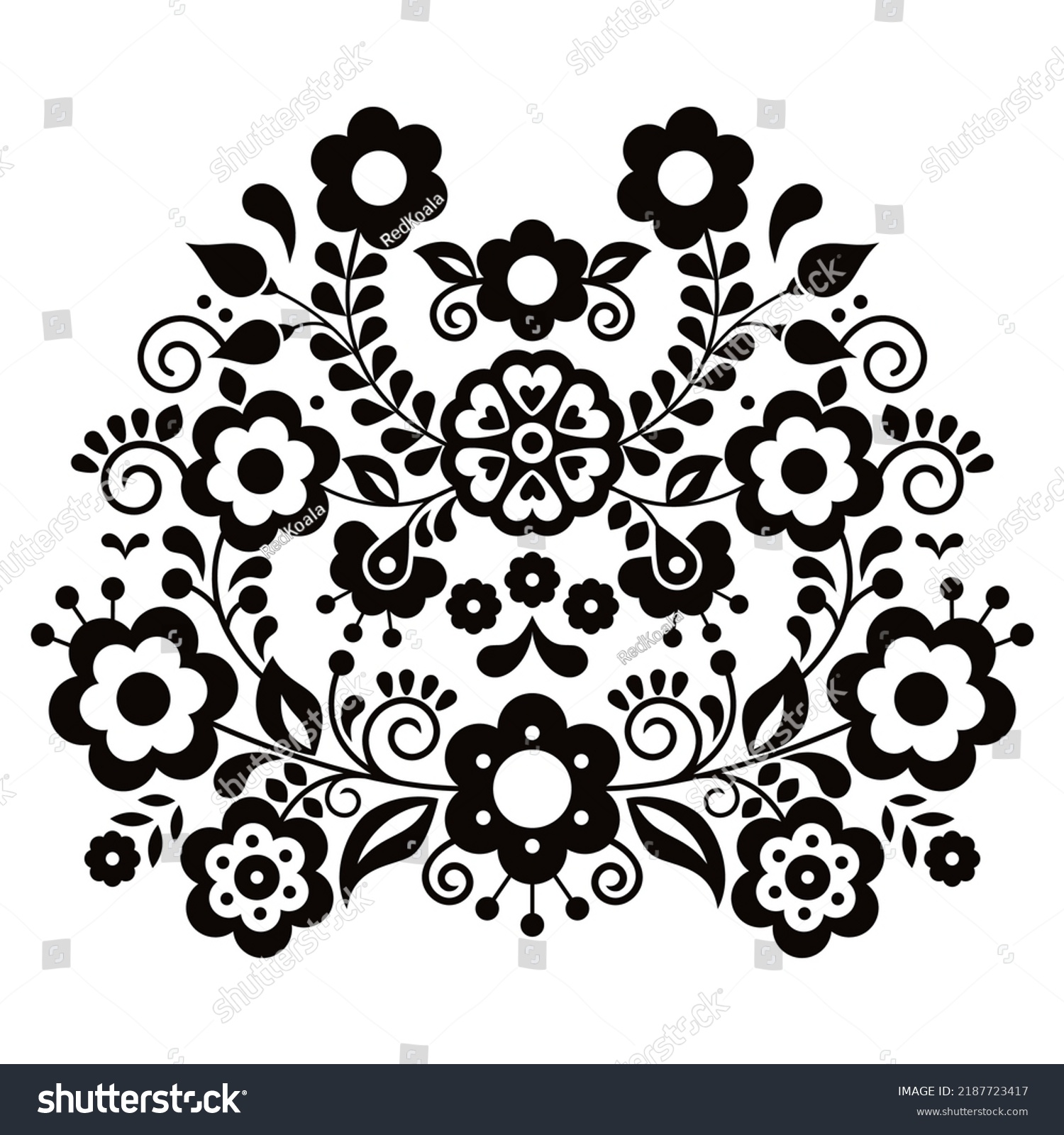 Mexican Folk Art Style Vector Floral Stock Vector (Royalty Free ...