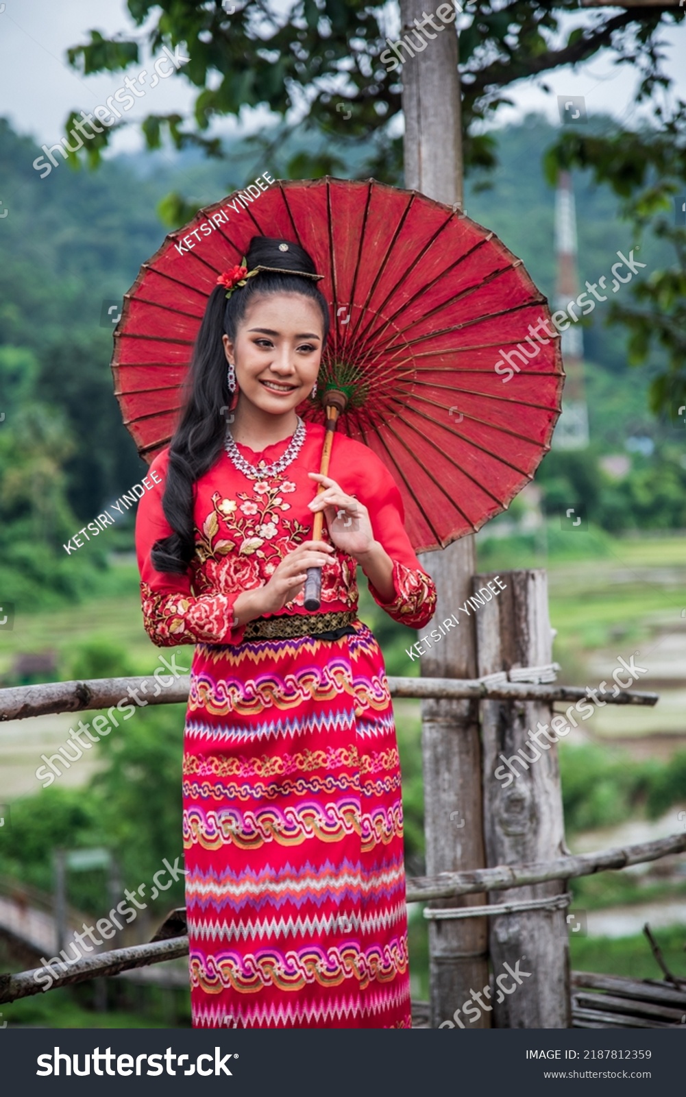 Young Woman Dressed Traditional Dress Burmese Stock Photo 2187812359 ...