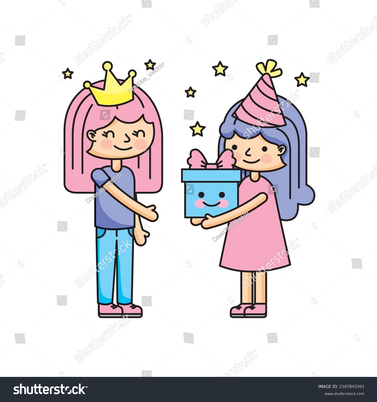 Friends Celebrate Birthday Gift Vector Illustration Stock Vector friends-celebrate-birthday-gift-vector-illustration-stock-vector