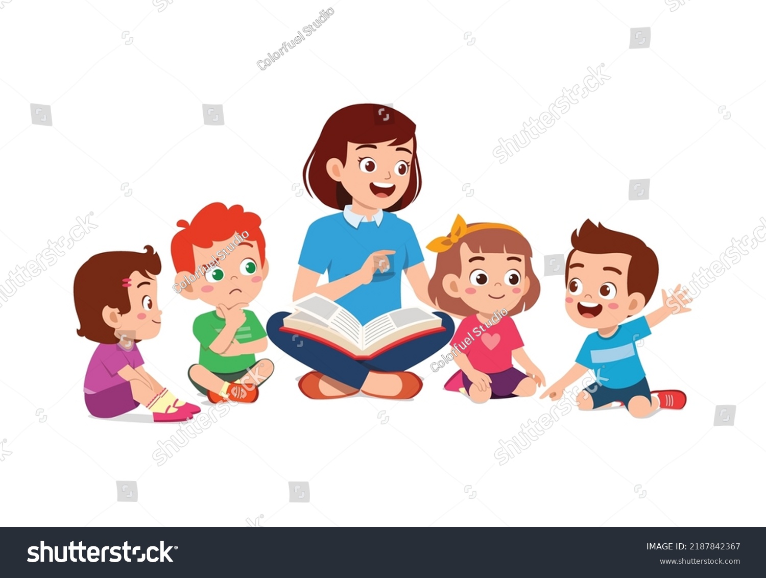 Teacher Read Story Book While Student Stock Vector (Royalty Free ...