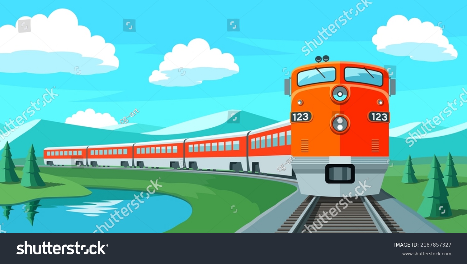 Passenger Train Rides Along Scenic Route Stock Vector (Royalty Free ...