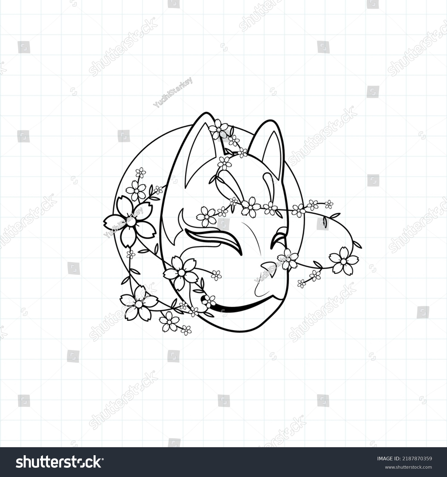 Japanese Kitsune Mask Coloring Page Vector Stock Vector (Royalty Free ...