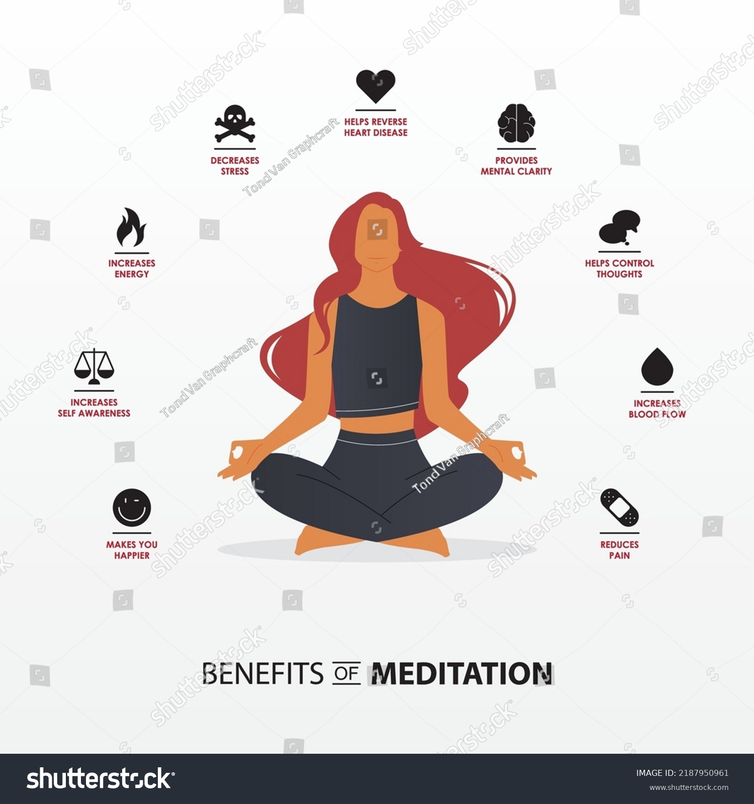 Benefits Meditation Infographics Woman Doing Yoga Stock Vector (Royalty ...