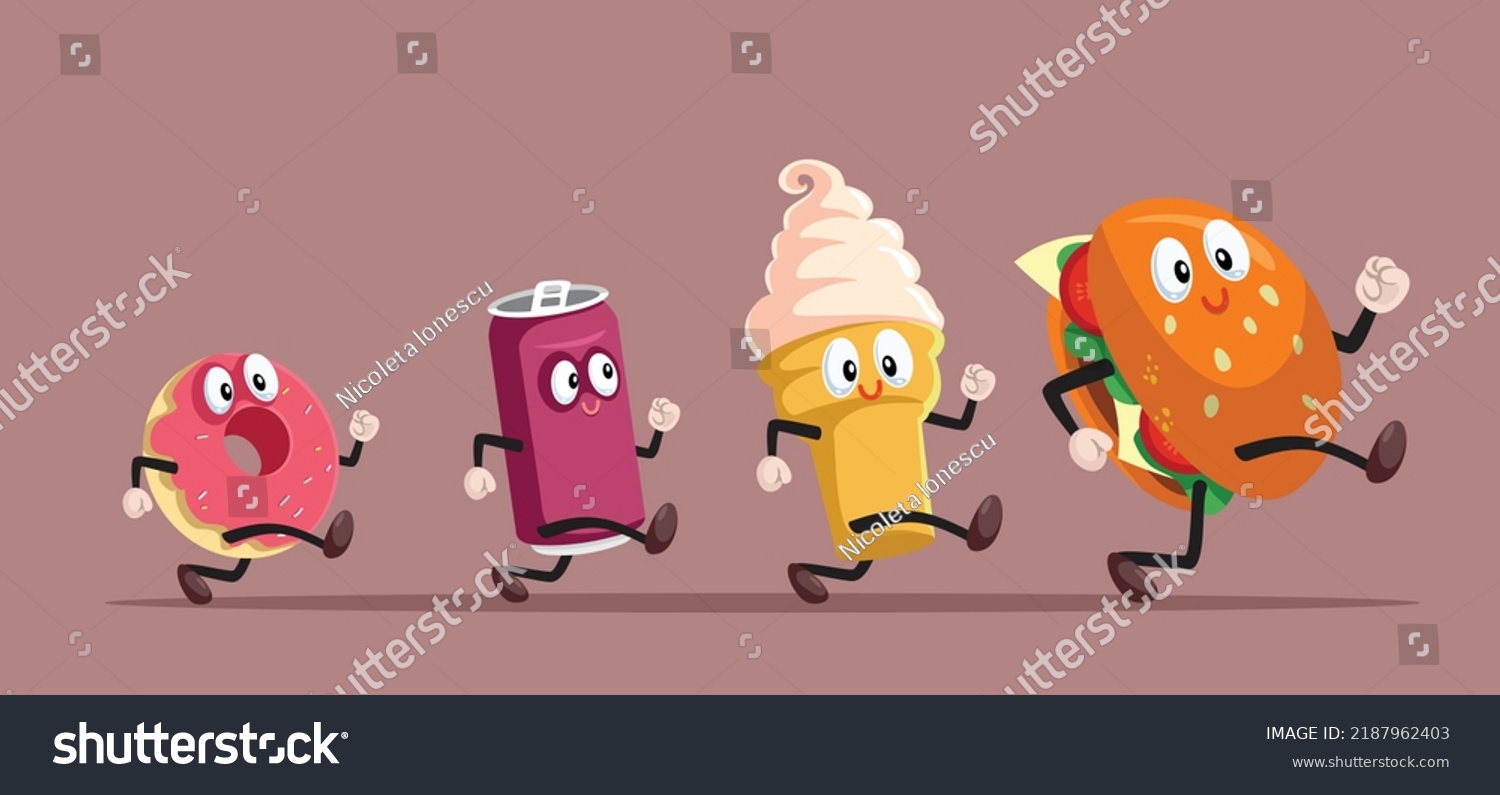 Fast Food Items Running Funny Concept Stock Vector (Royalty Free ...