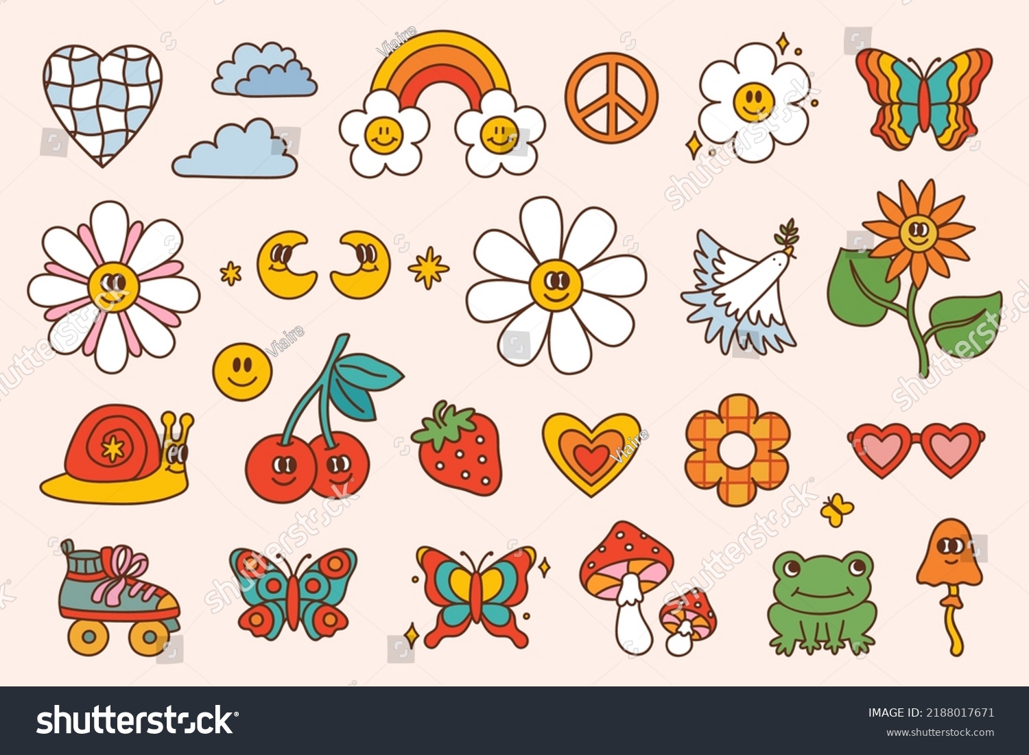 Retro Set Groovy Elements Colorful Vector Stock Vector (Royalty Free ...