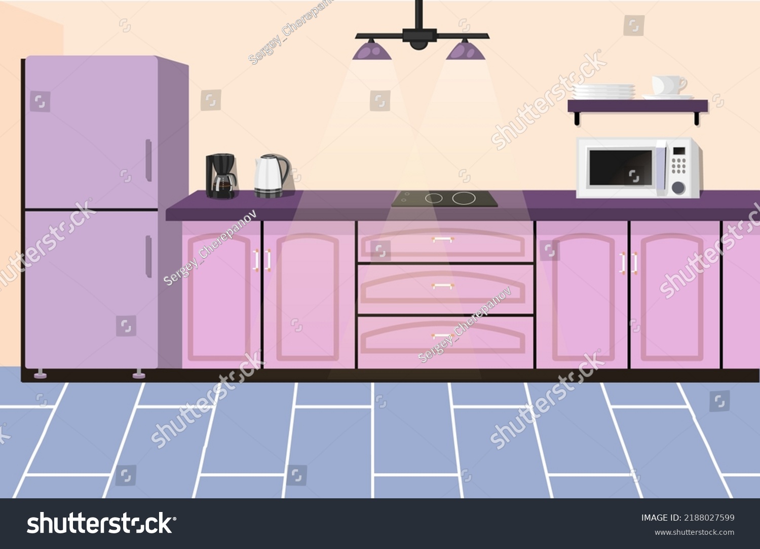 Kitchen Pink Color There Kitchen Furniture Stock Vector (Royalty Free ...