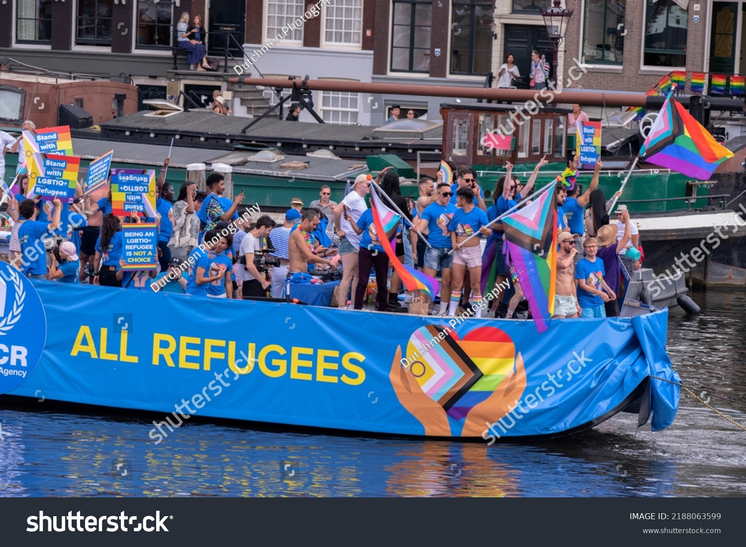 Unhcr Gaypride Canal Parade Boats Amsterdam Stock Photo 2188063599