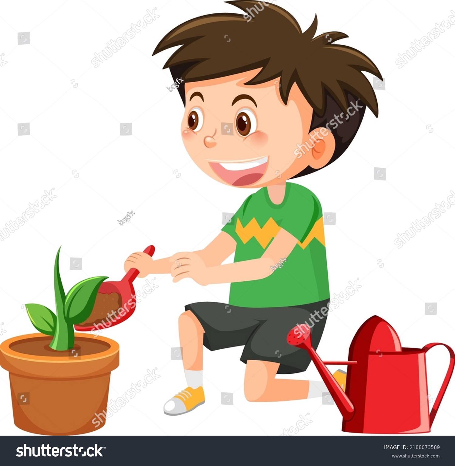 Boy Planting Clay Pot Illustration Stock Vector (royalty Free 