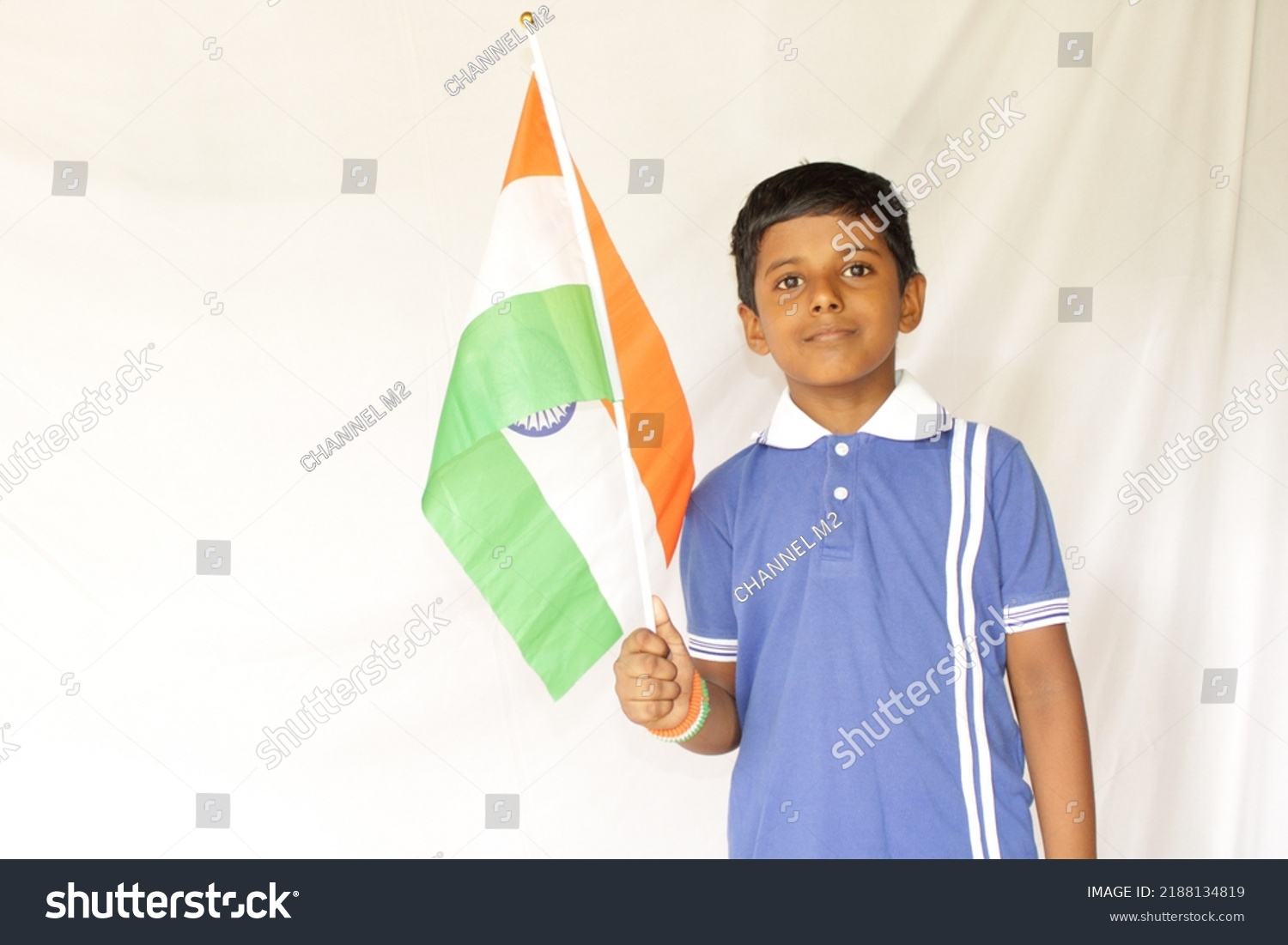 Cute Little Boy Indian National Tricolour Stock Photo 2188134819 ...