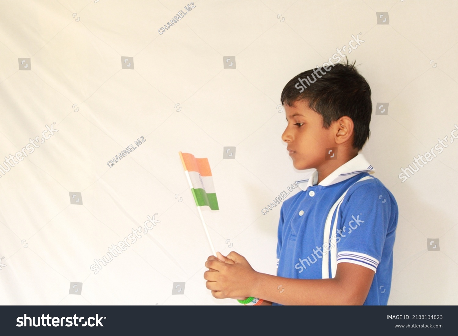 Cute Little Boy Indian National Tricolour Stock Photo 2188134823 ...