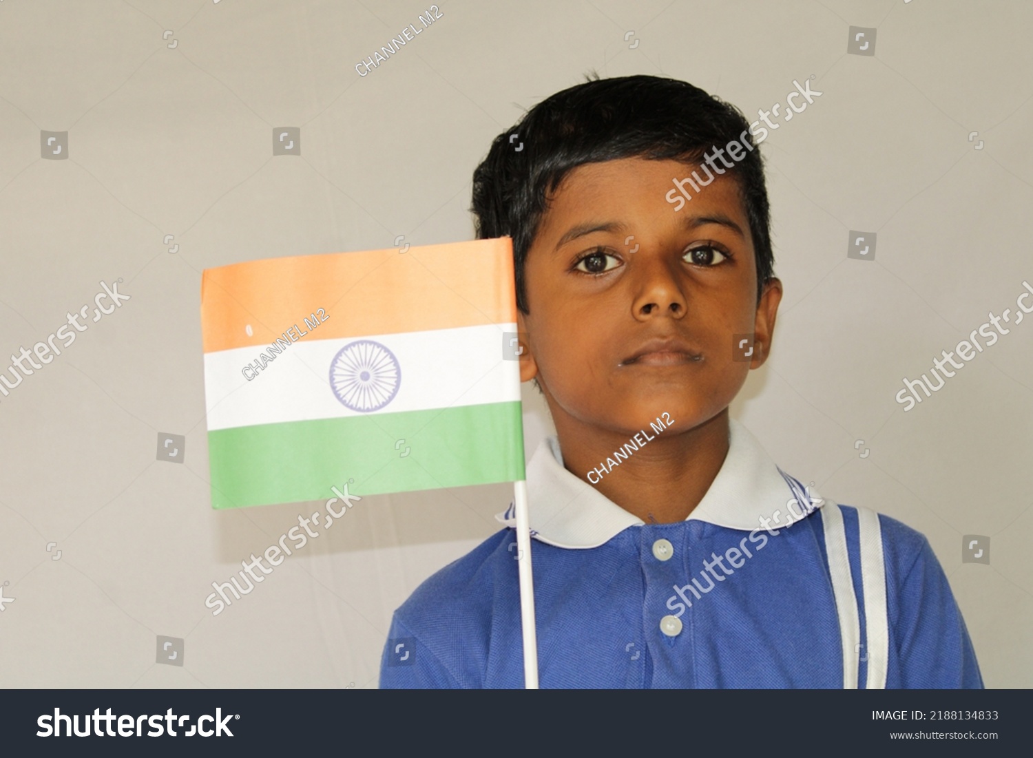 Cute Little Boy Indian National Tricolour Stock Photo 2188134833 ...