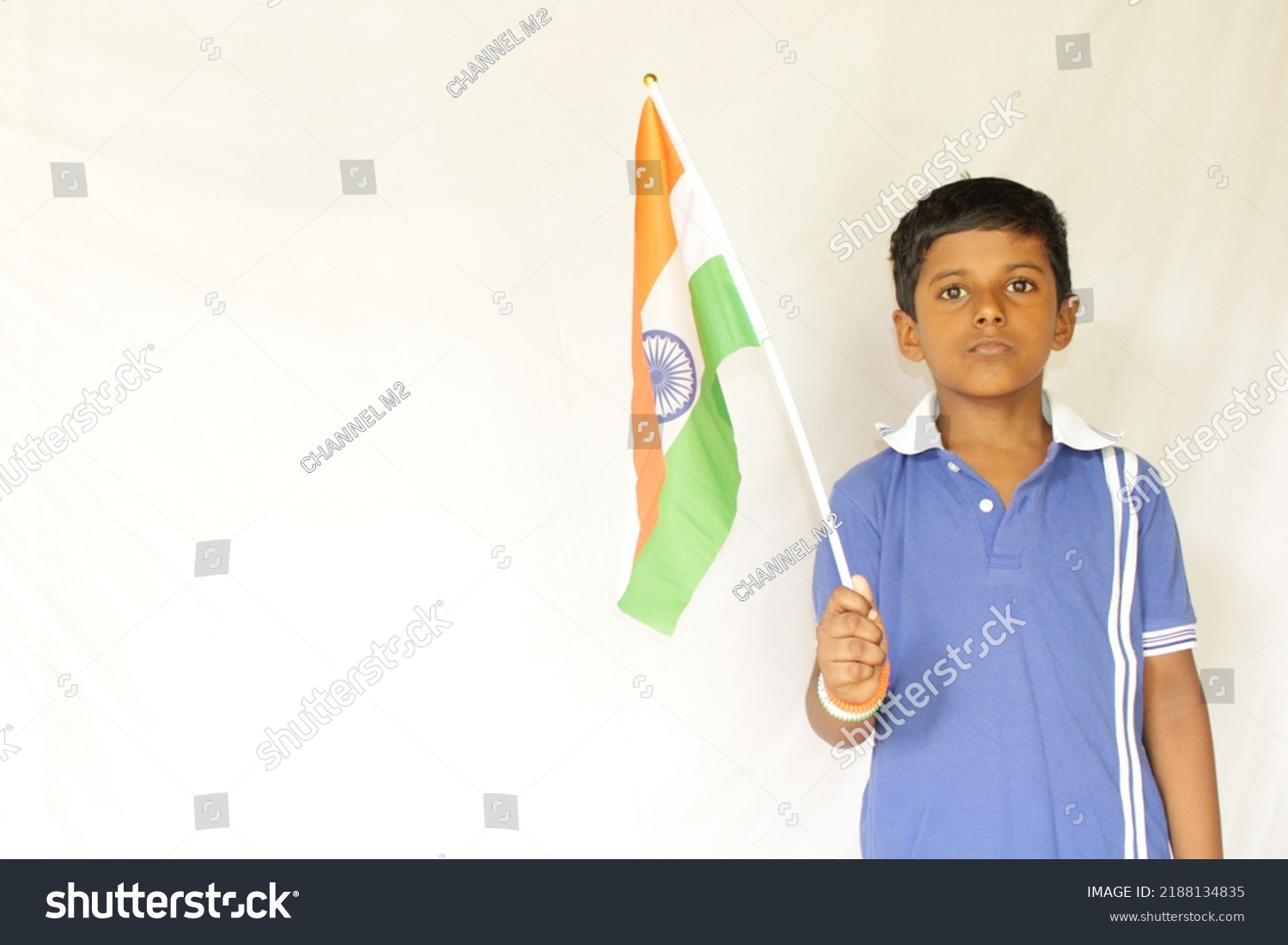 Cute Little Boy Indian National Tricolour Stock Photo 2188134835 ...