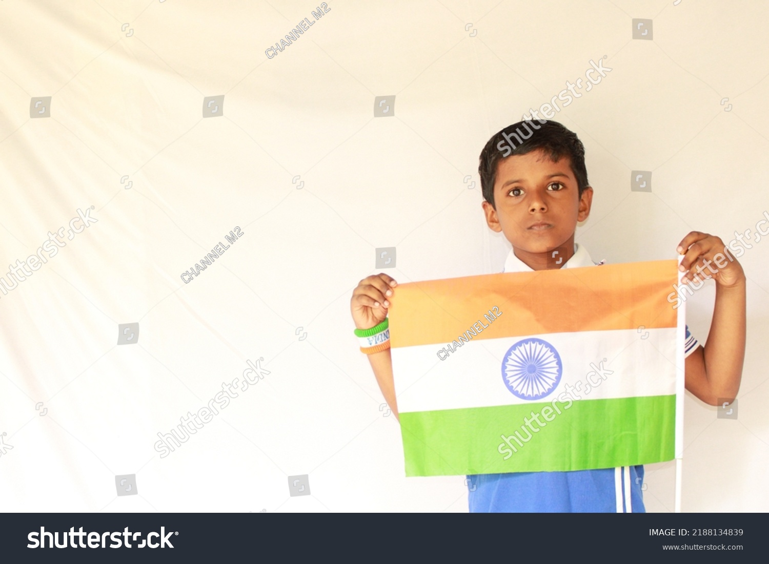 Cute Little Boy Indian National Tricolour Stock Photo 2188134839 ...