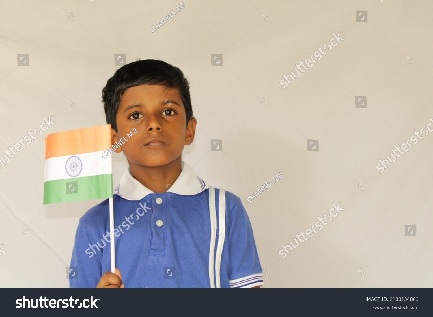 Cute Little Boy Indian National Tricolour Stock Photo 2188134863 ...