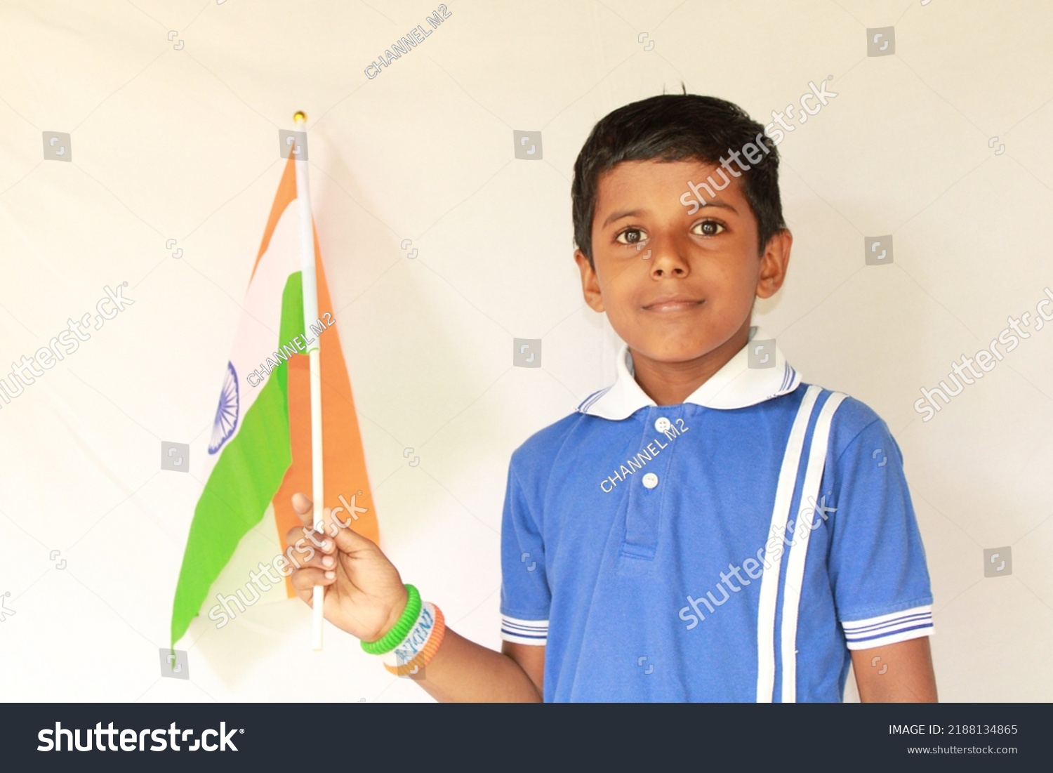 Cute Little Boy Indian National Tricolour Stock Photo 2188134865 ...