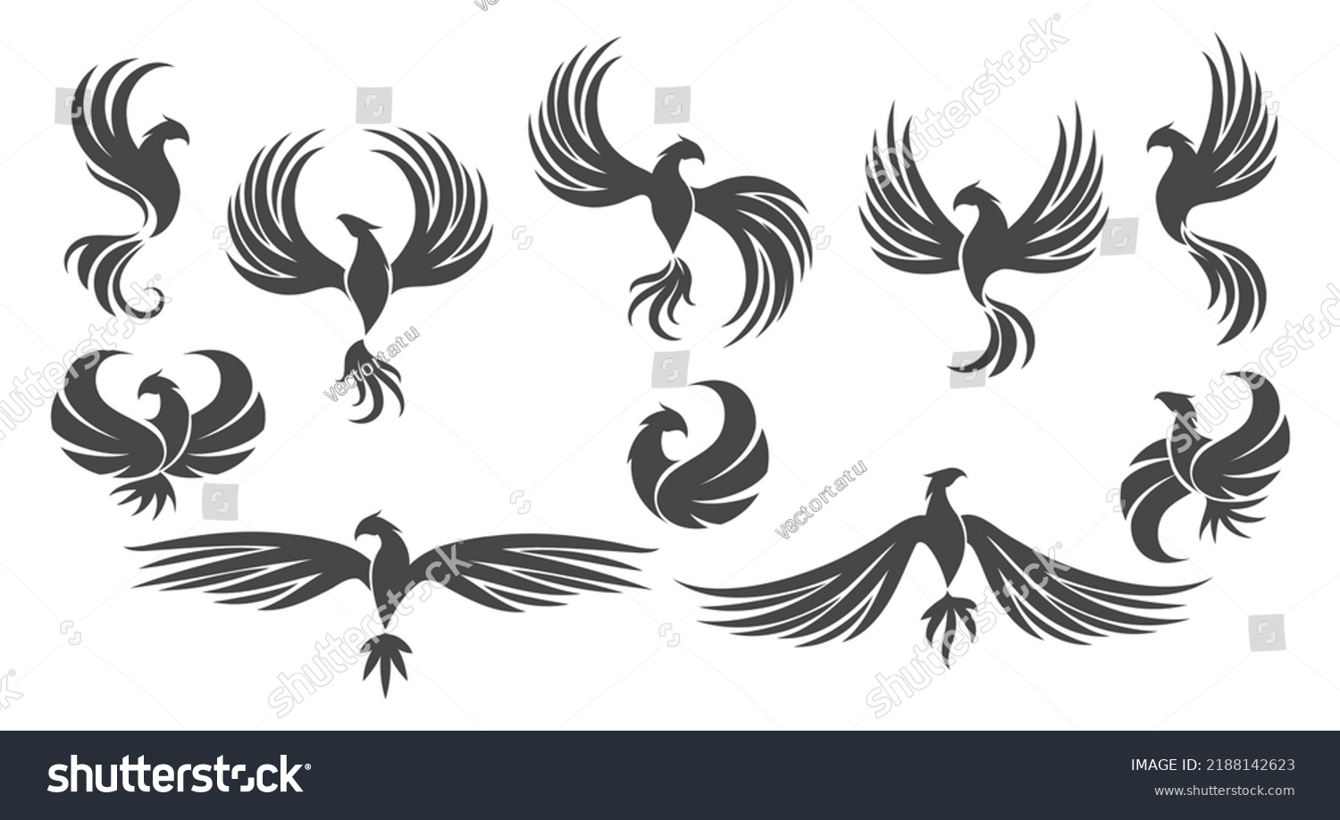 Heraldic Phoenix Black Phenix Silhouettes Vector Stock Vector (Royalty ...