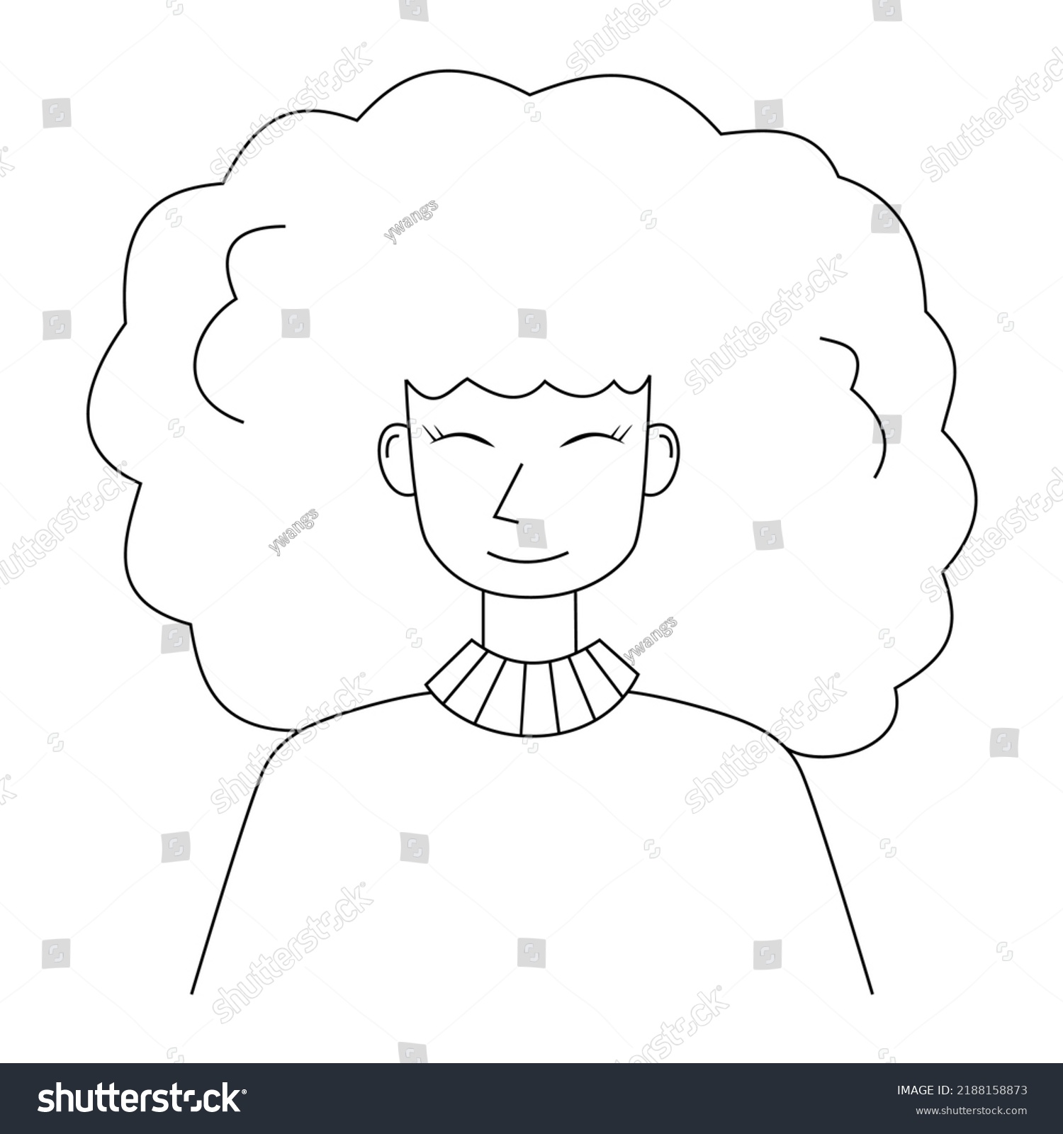 Curly Girl Portrait Line Art Illustration Stock Vector (Royalty Free ...