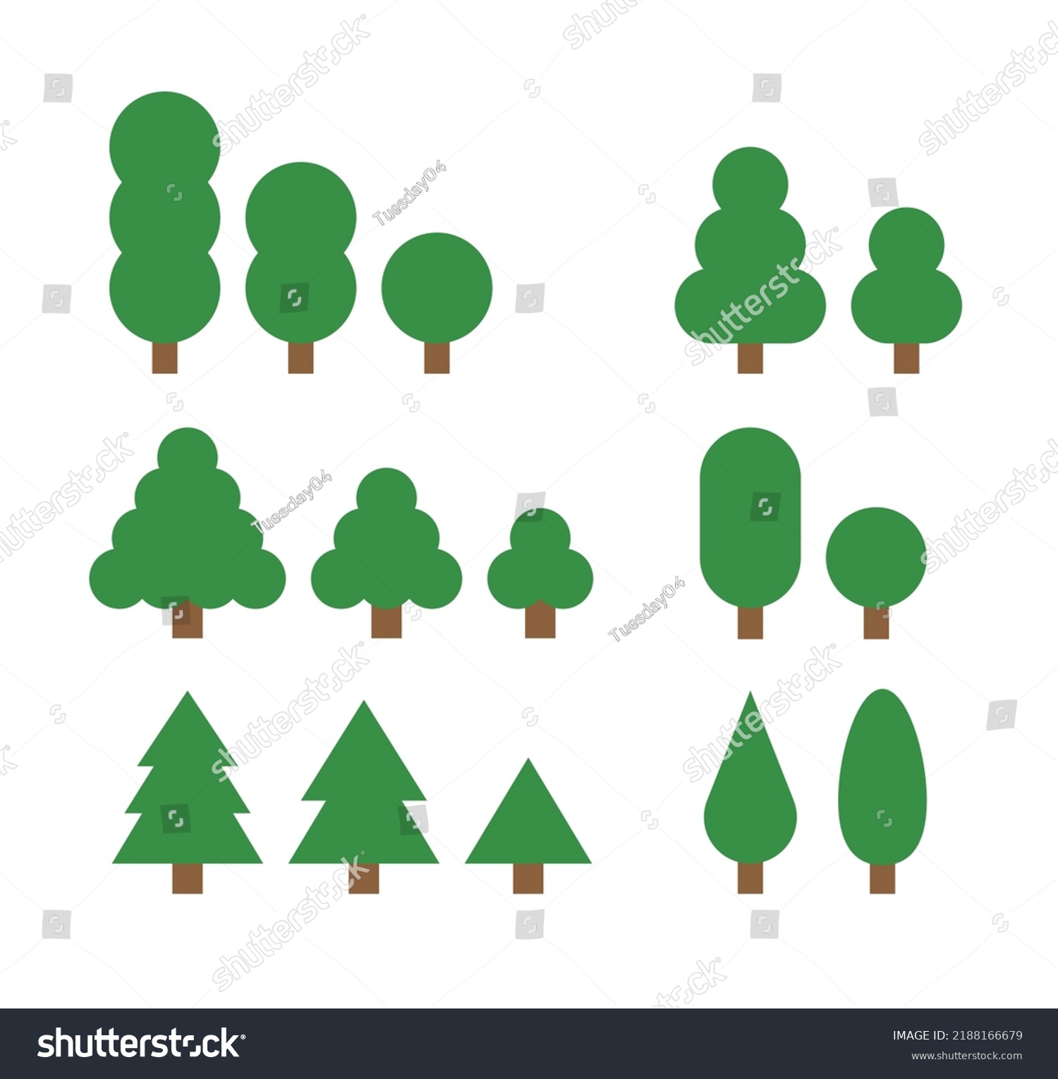 Set Simple Tree Illustrations Various Shapes Stock Vector (Royalty Free ...