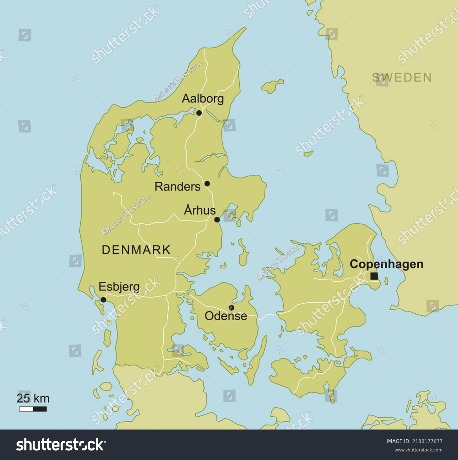 Vector Map Denmark Important Cities Roads Stock Vector (Royalty Free ...