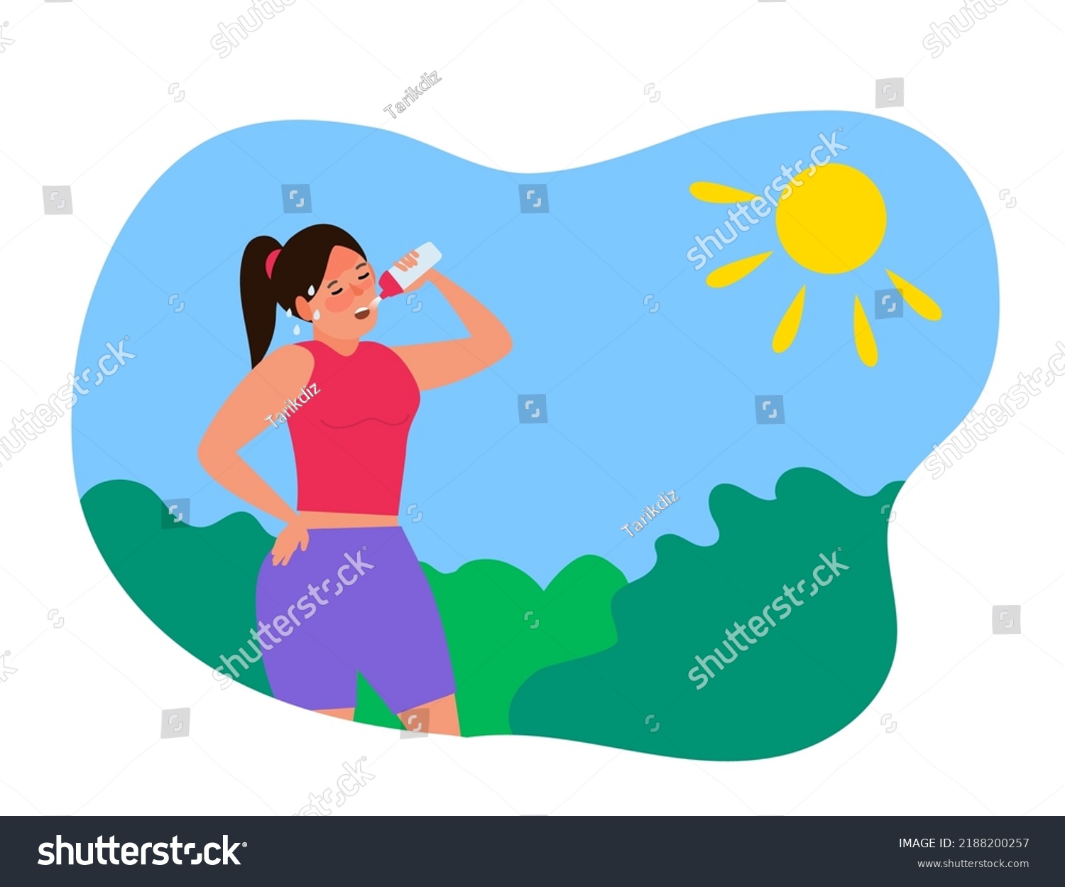 Woman Drinking Water Summer Heatstroke First Stock Vector (Royalty Free ...