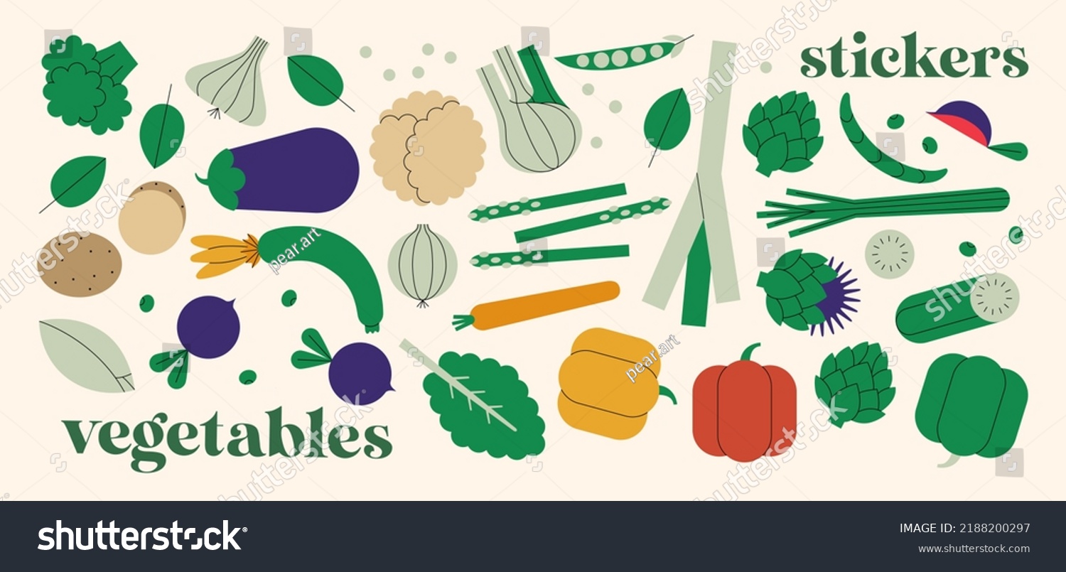 Set Drawn Vegetables Stickers Drawing Style Stock Vector (royalty Free 