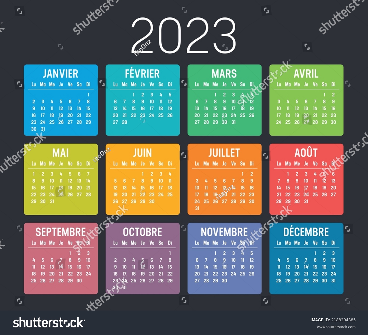 Year 2023 Colorful Minimalist Calendar French Stock Vector (Royalty ...