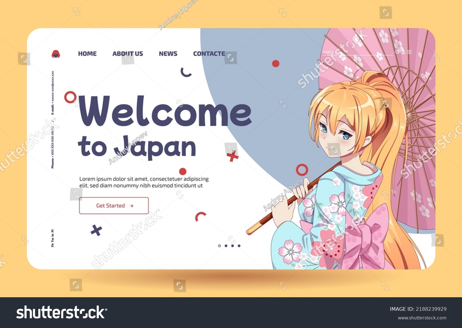 Landing Page Template Anime Girl Kimono Stock Vector Royalty Free Shutterstock